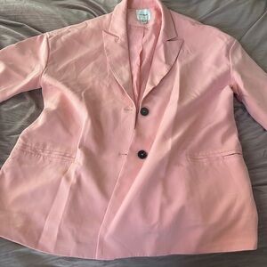 Plus size Pink Blazer with Black Buttons